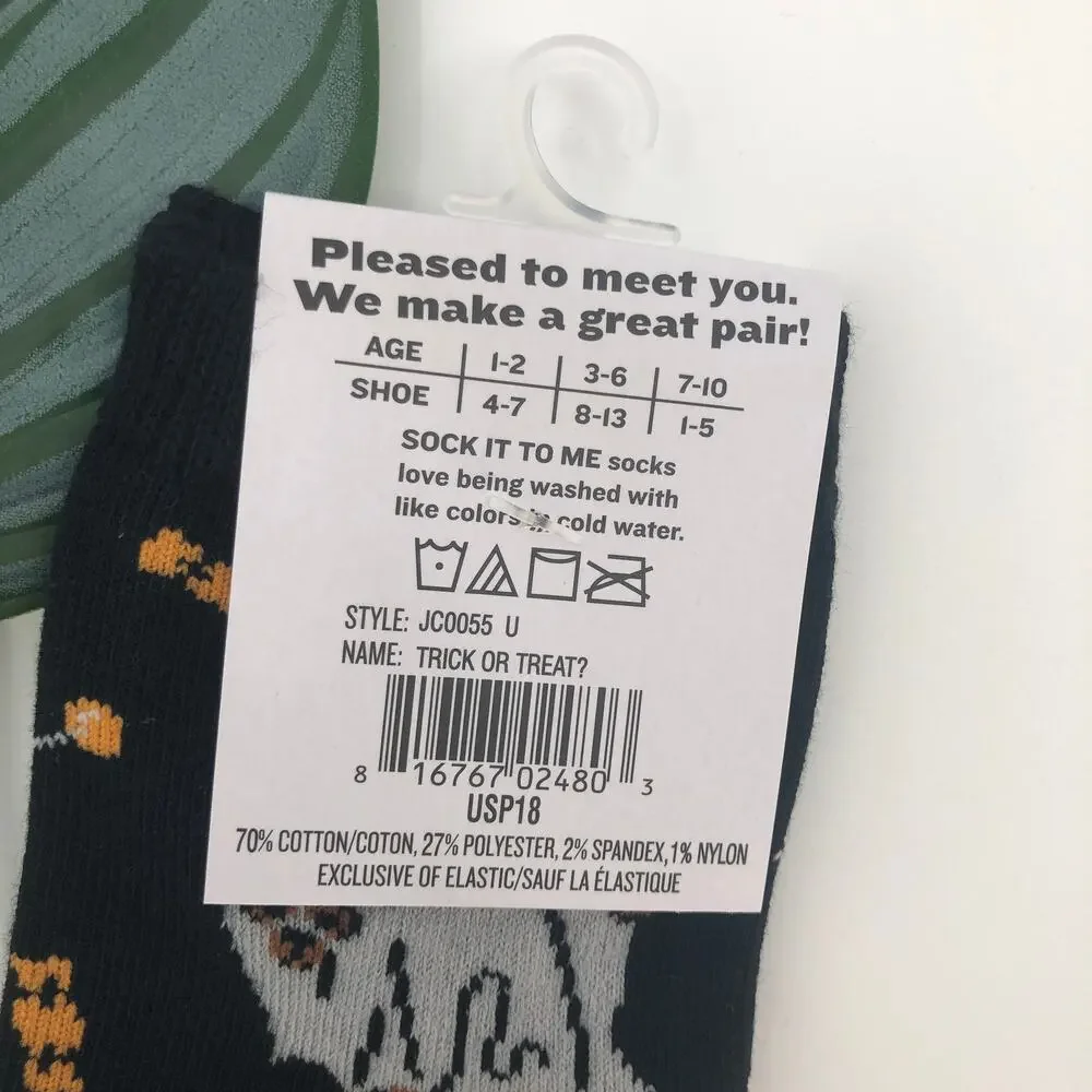 Sock It To Me Glow In The Dark Black Dog Ghost Costume Halloween Kids Crew Socks